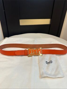 Dolce & Gabbana D&G Orange Leather Logo Buckle Belt Size 95